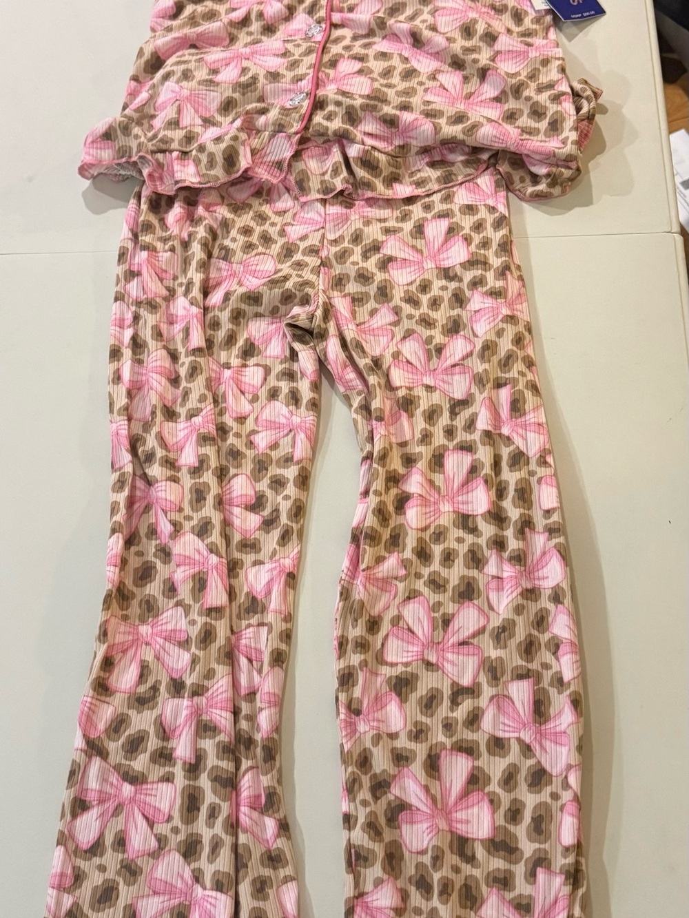 dELiA*s Tan Leopard & Pink Bow Kids Pajama Set